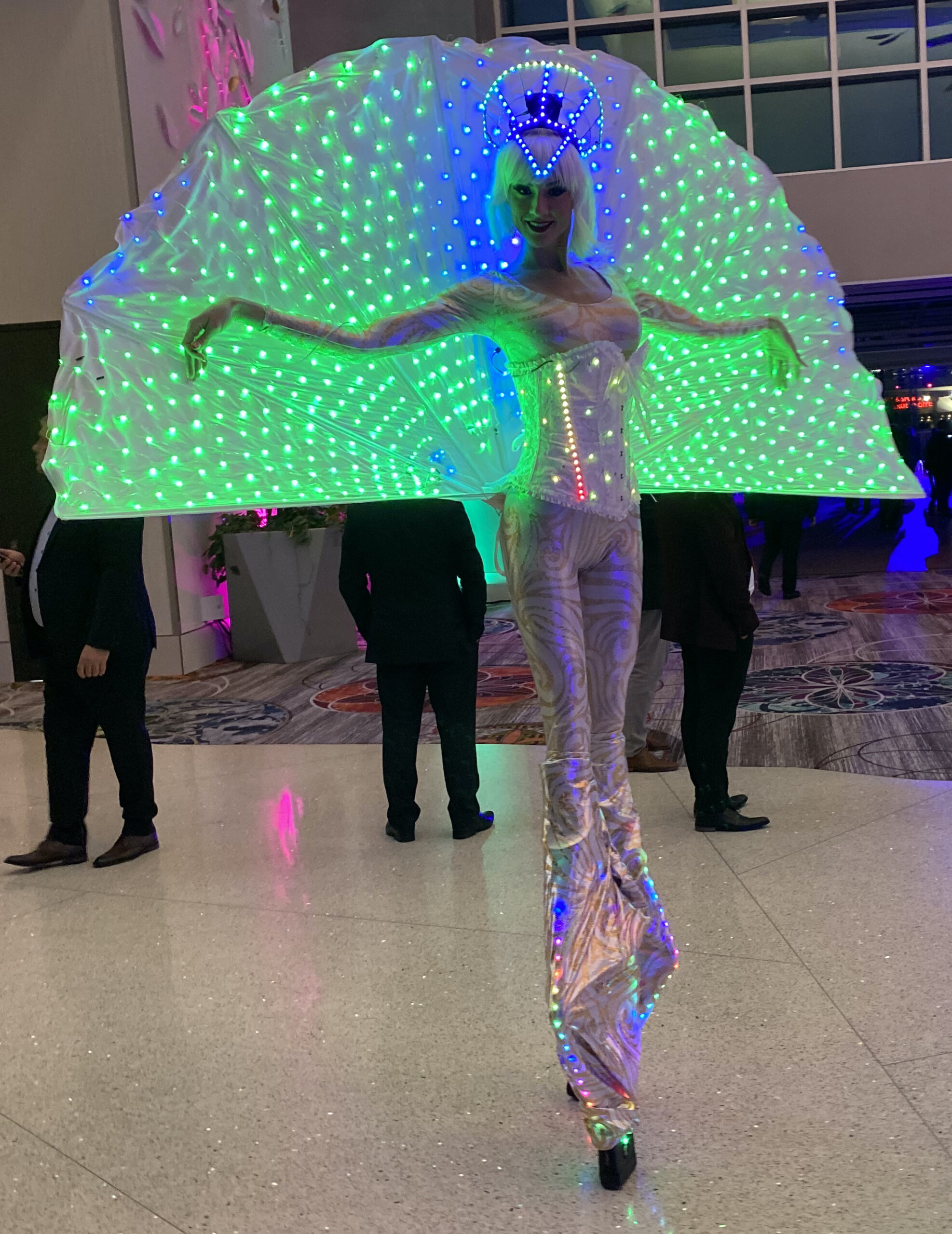 White Peacock Stilt Walker