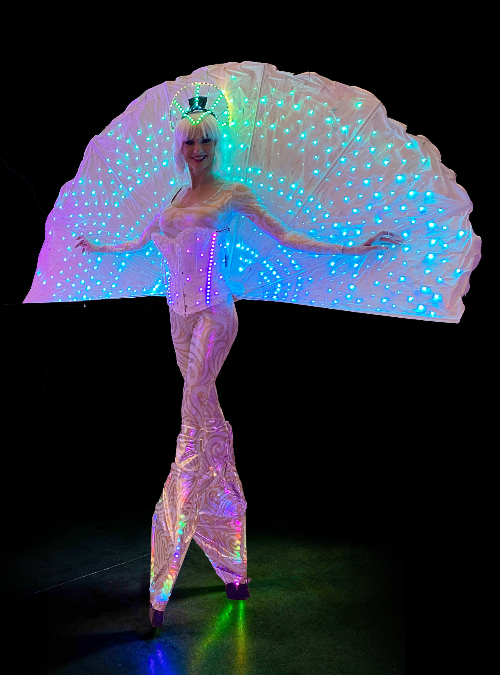 White Peacock Stilt Walker